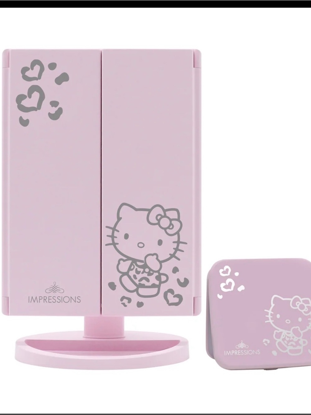 Hello Kitty LED Trifold Makeup Mirror – 2X/3X Magnification – Pink